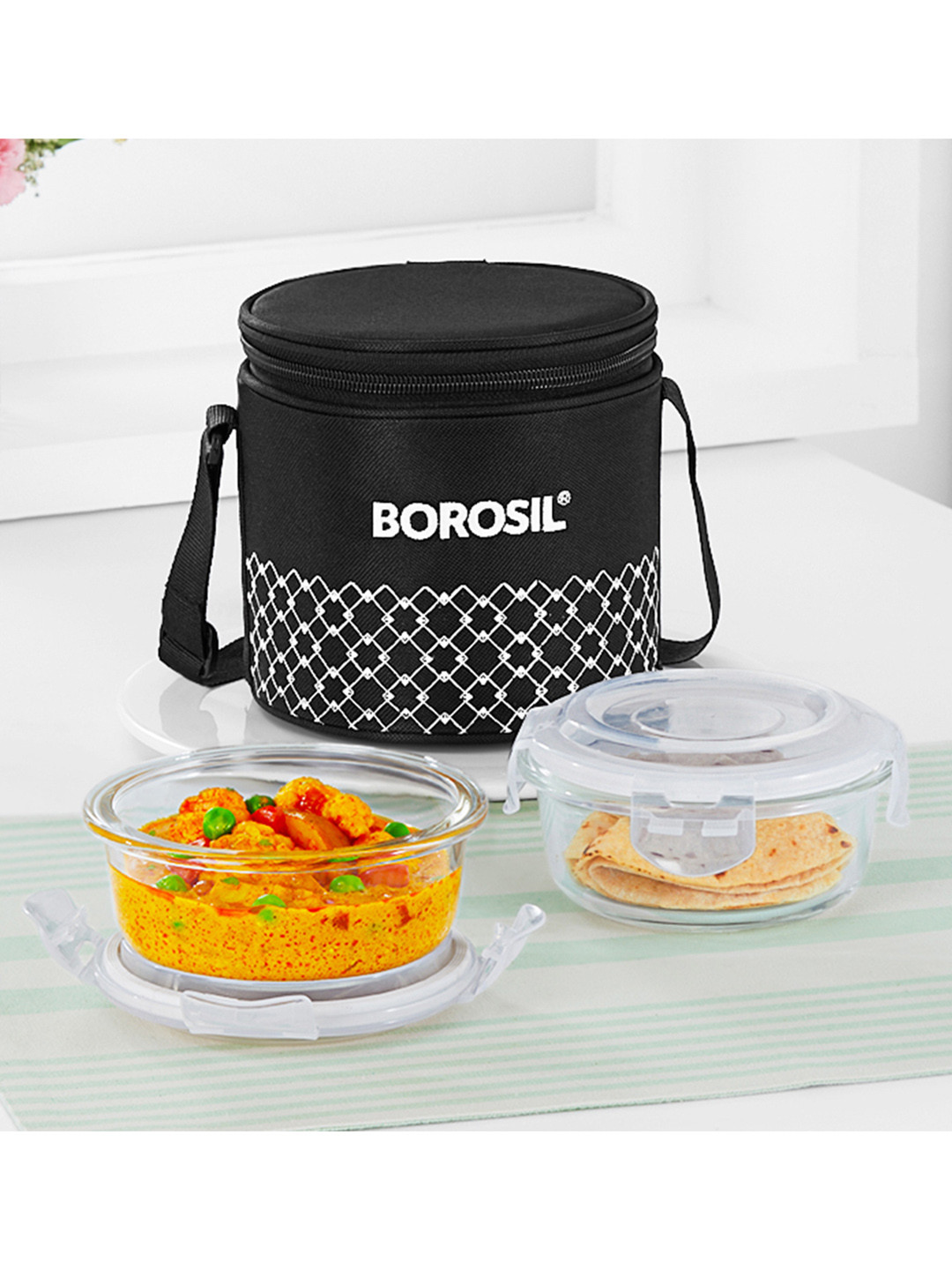 BOROSIL  Zeal Black 1 Pc Lunch Box With 2 Pcs Containers-400ml