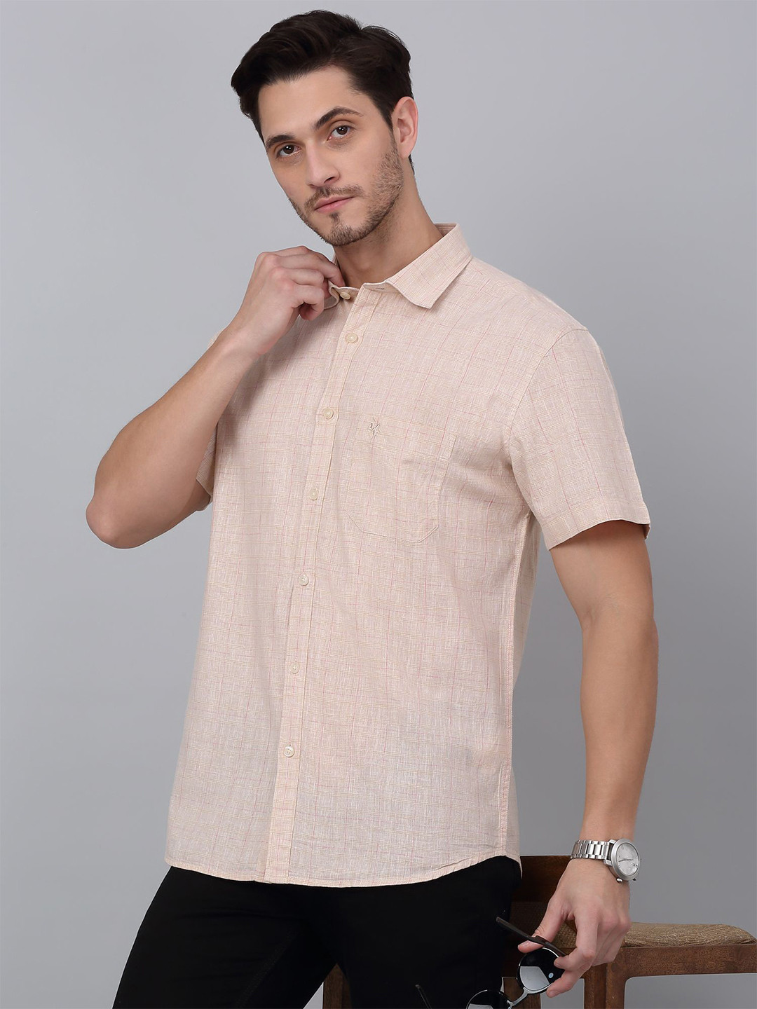 Cantabil Men Checked Grid Tattersall Checks Opaque Casual Shirt