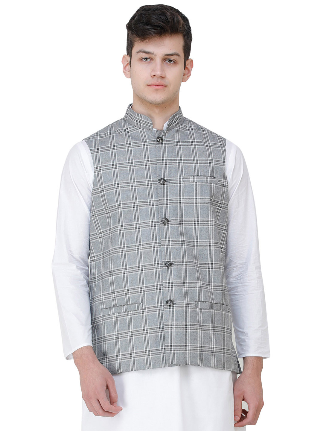 Exotic India Checked Woven Nehru Jackets