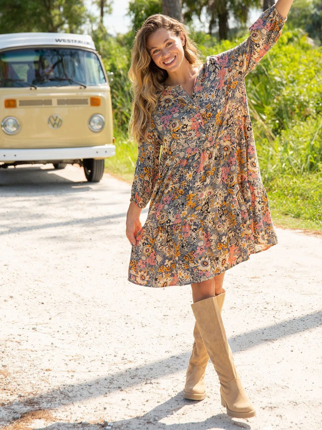 PIMU Floral Print A-Line Dress