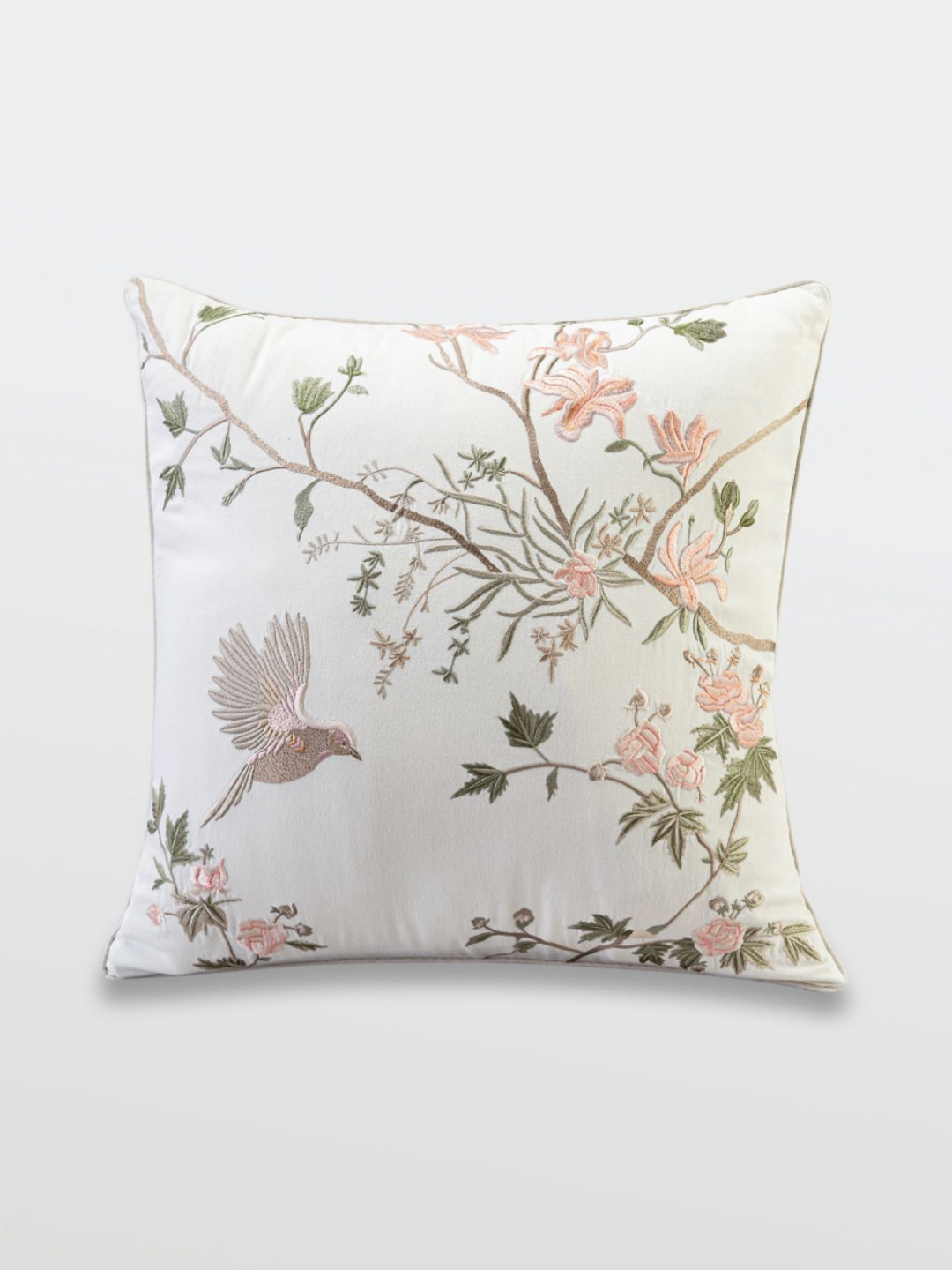 Mirooh White & Green Printed Cotton Filled Cushion