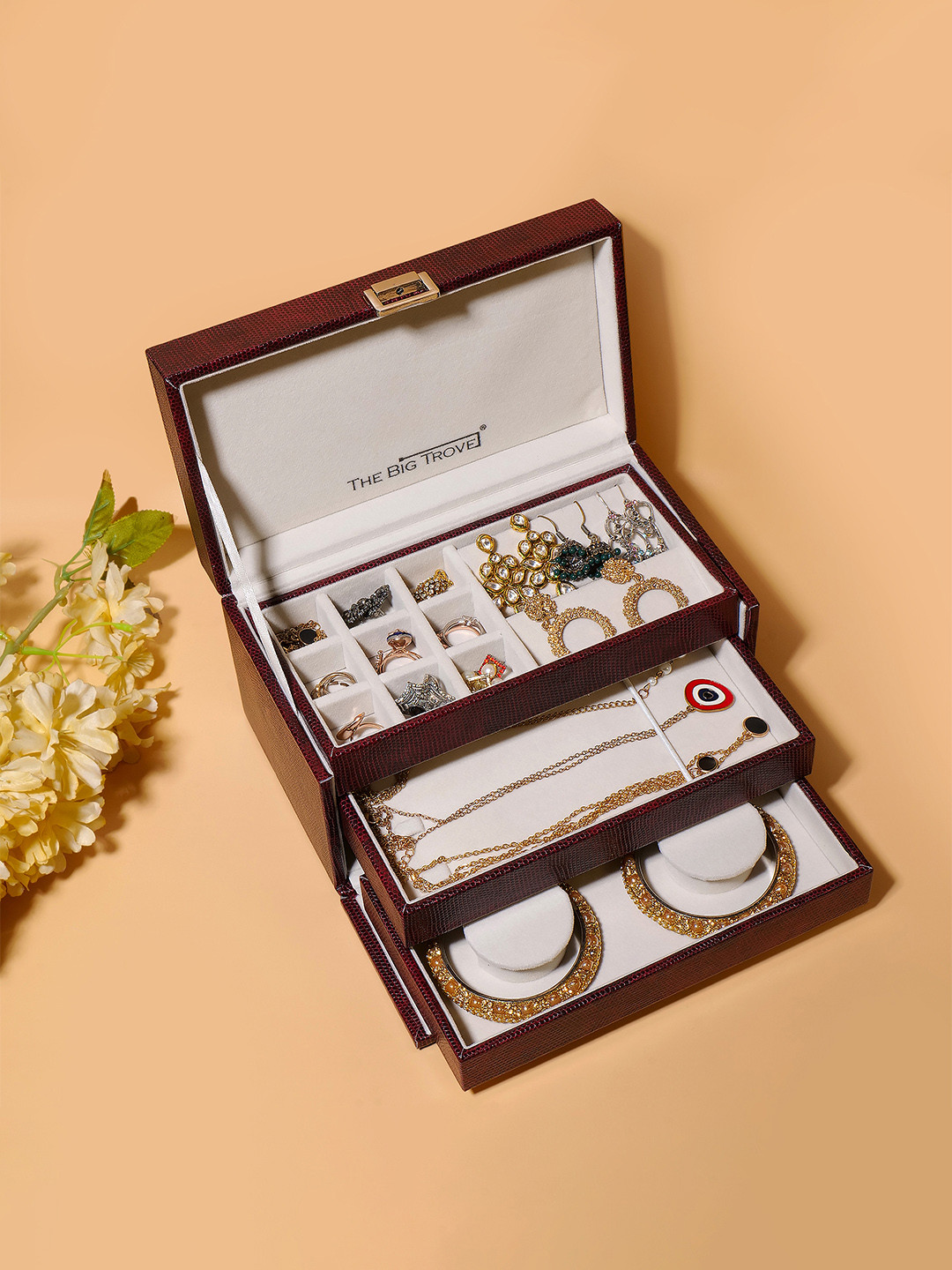 La Trove Women Locker Maroon Leather Jewellery Organizer Box for Wardrobe Closet