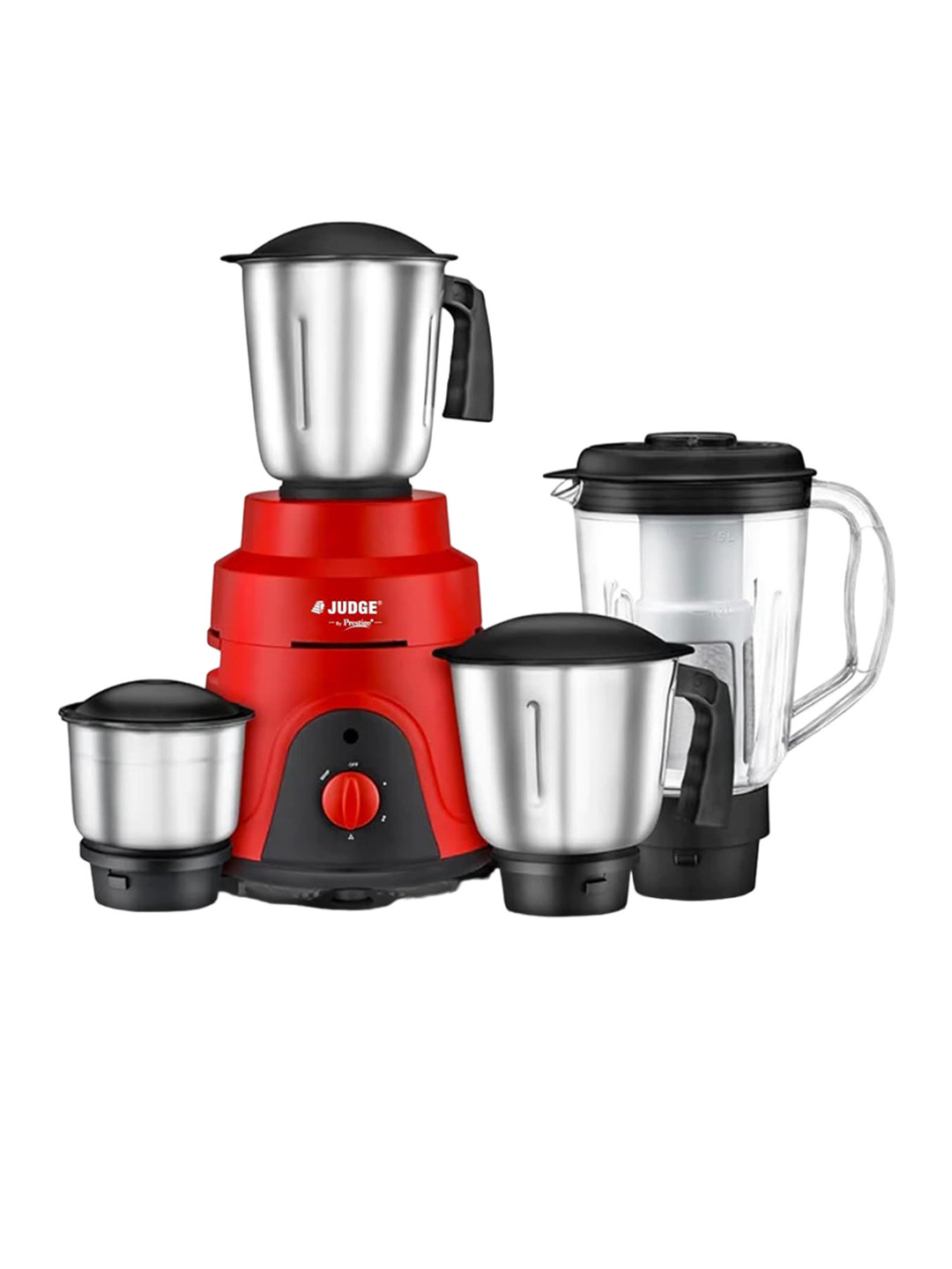 Judge By Prestige JEMG 104 Red Stainless Steel Safety Lock 4 Jars Wet and Dry Grinder with Juicer-750W