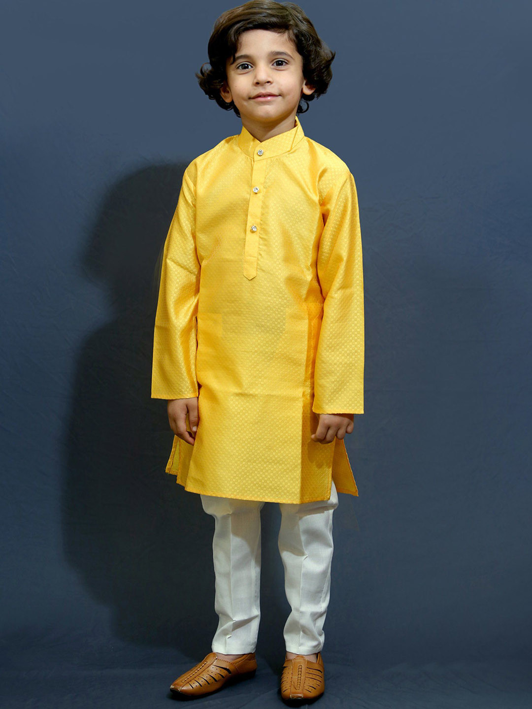 ahhaaaa Boys Self Design Solid Kurta with Pyjamas