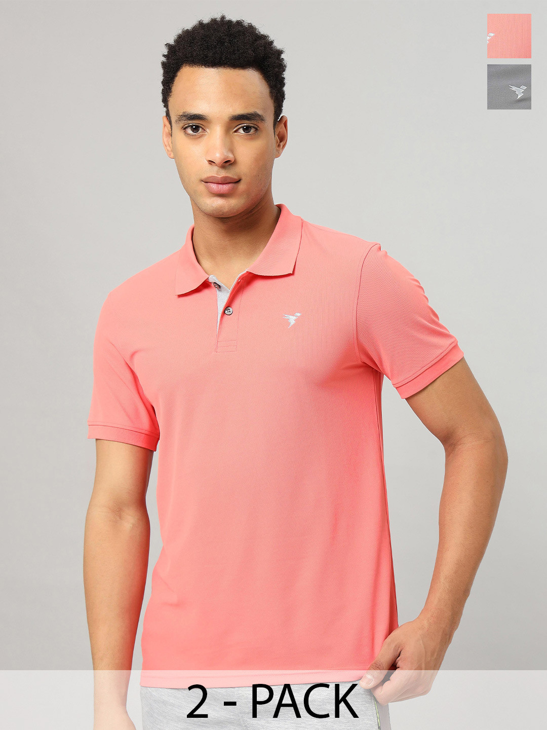 Technosport Men Pack Of 2 SS'24 Polo Collar UPF50 Slim Fit T-shirt