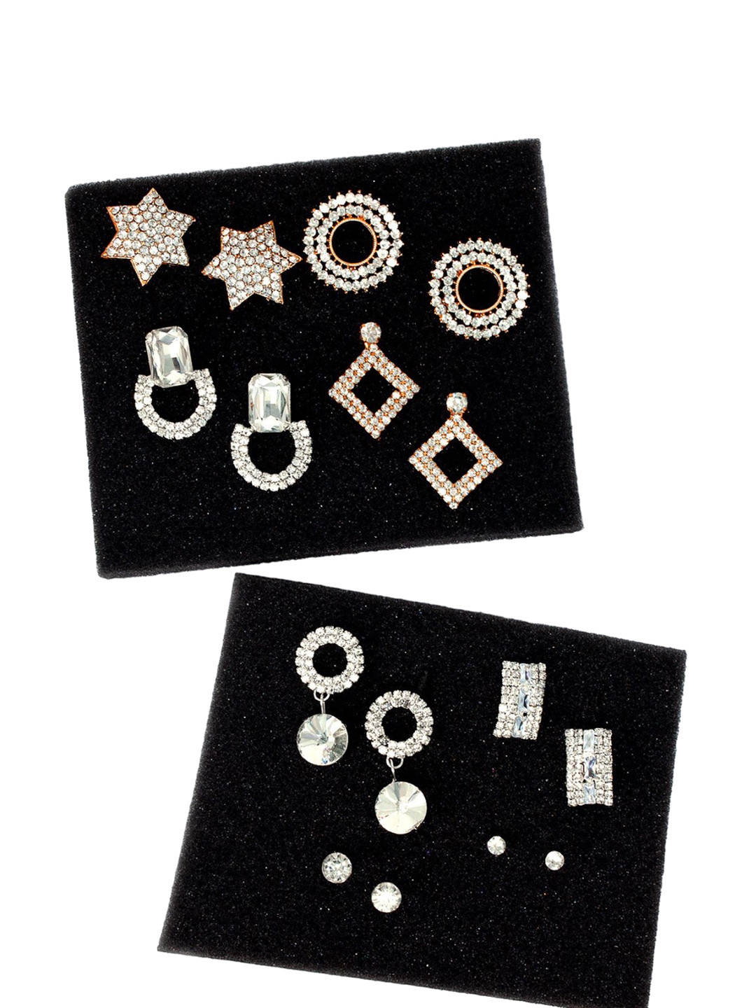 PRIVIU Geometric Studs Set Of 8 Silver & Rose Gold  Earrings For Women