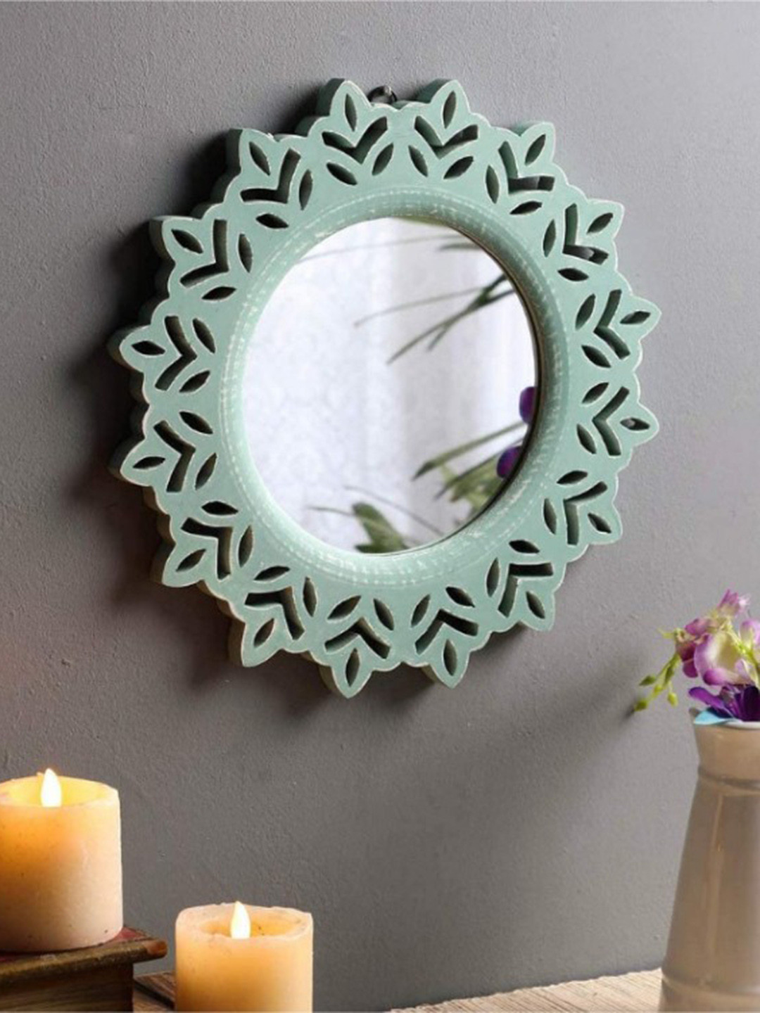 VAS collection home Red Round Framed Decorative Wall Mirror