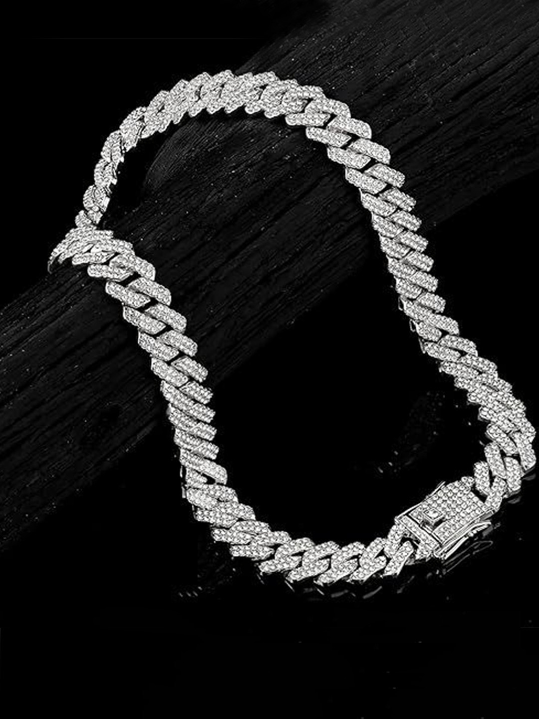 MEENAZ Men American Diamond Silver-Plated Choker Chain