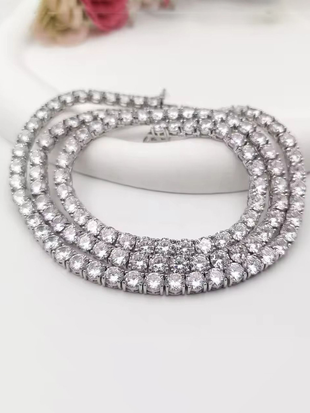 MEENAZ Men American Diamond Silver-Plated Choker Chain