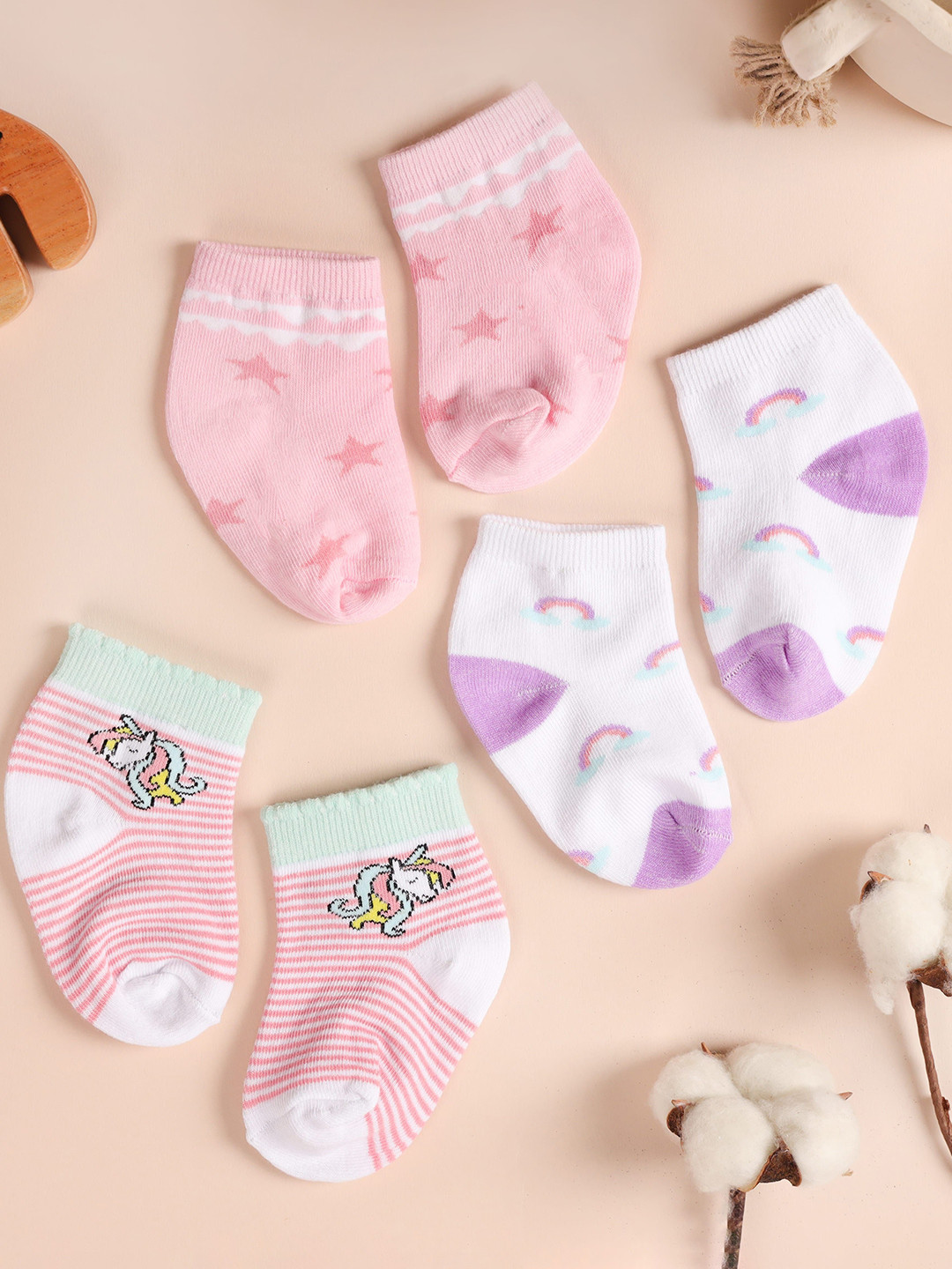 KICKS & CRAWL Pack Of 3 Infants Patterned Ankle Length Socks