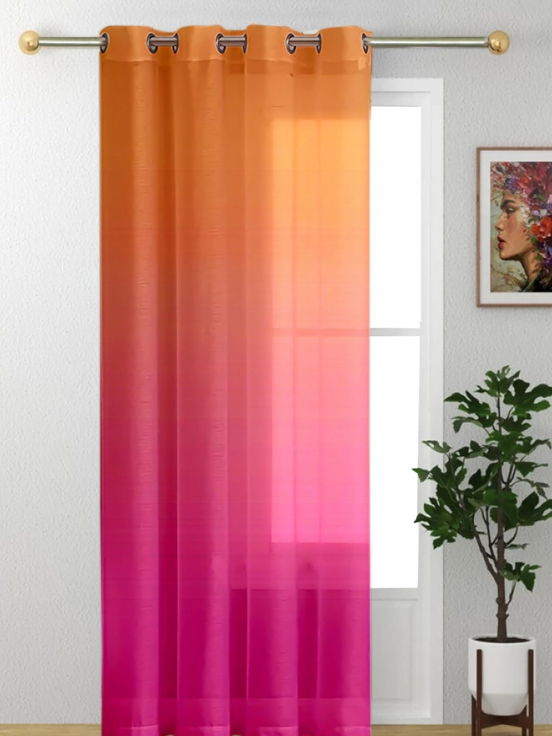 HOMADORN Orange & Pink Sheer Long Door Curtain