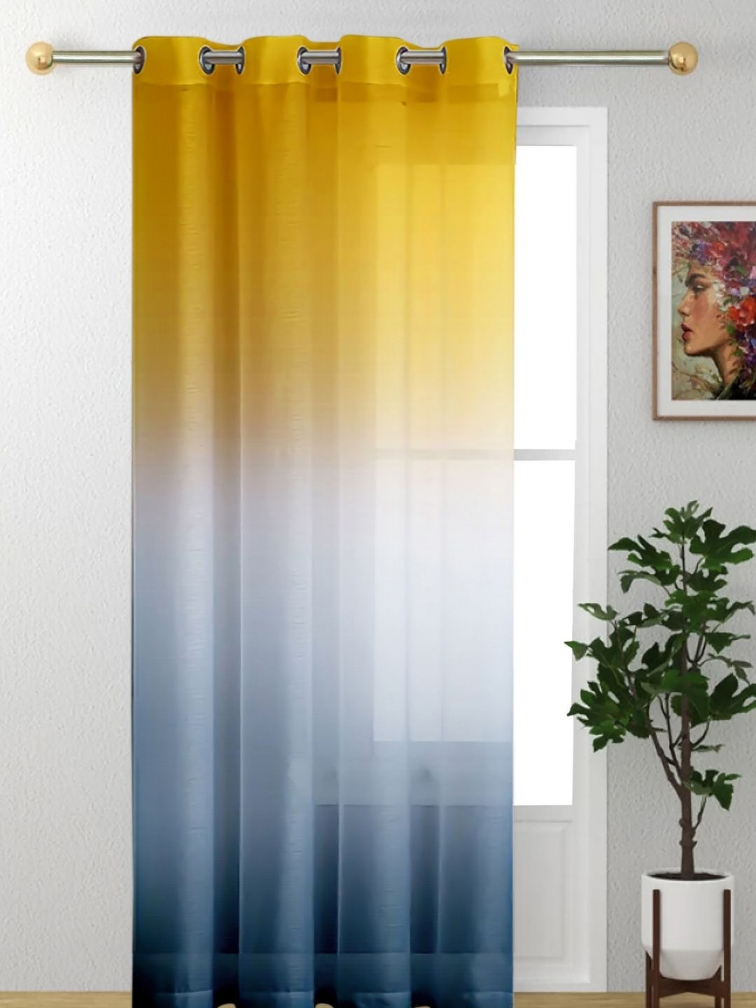 HOMADORN Yellow & Grey Sheer Window Curtain