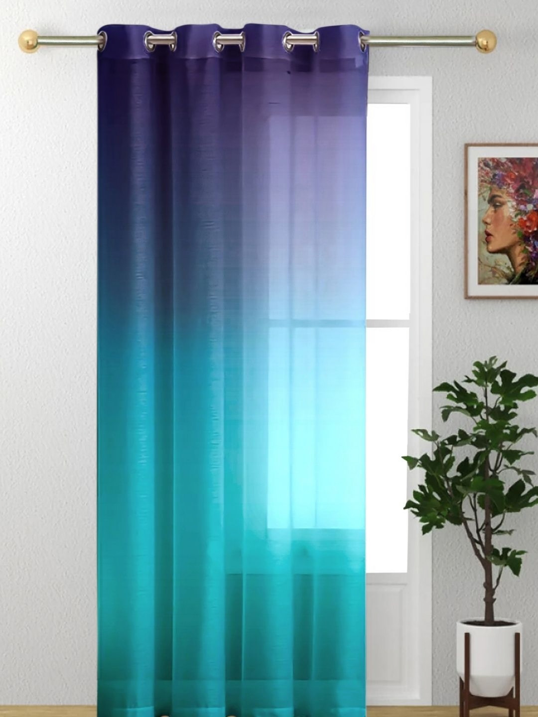 HOMADORN Purple & Turquoise Blue Sheer Window Curtain