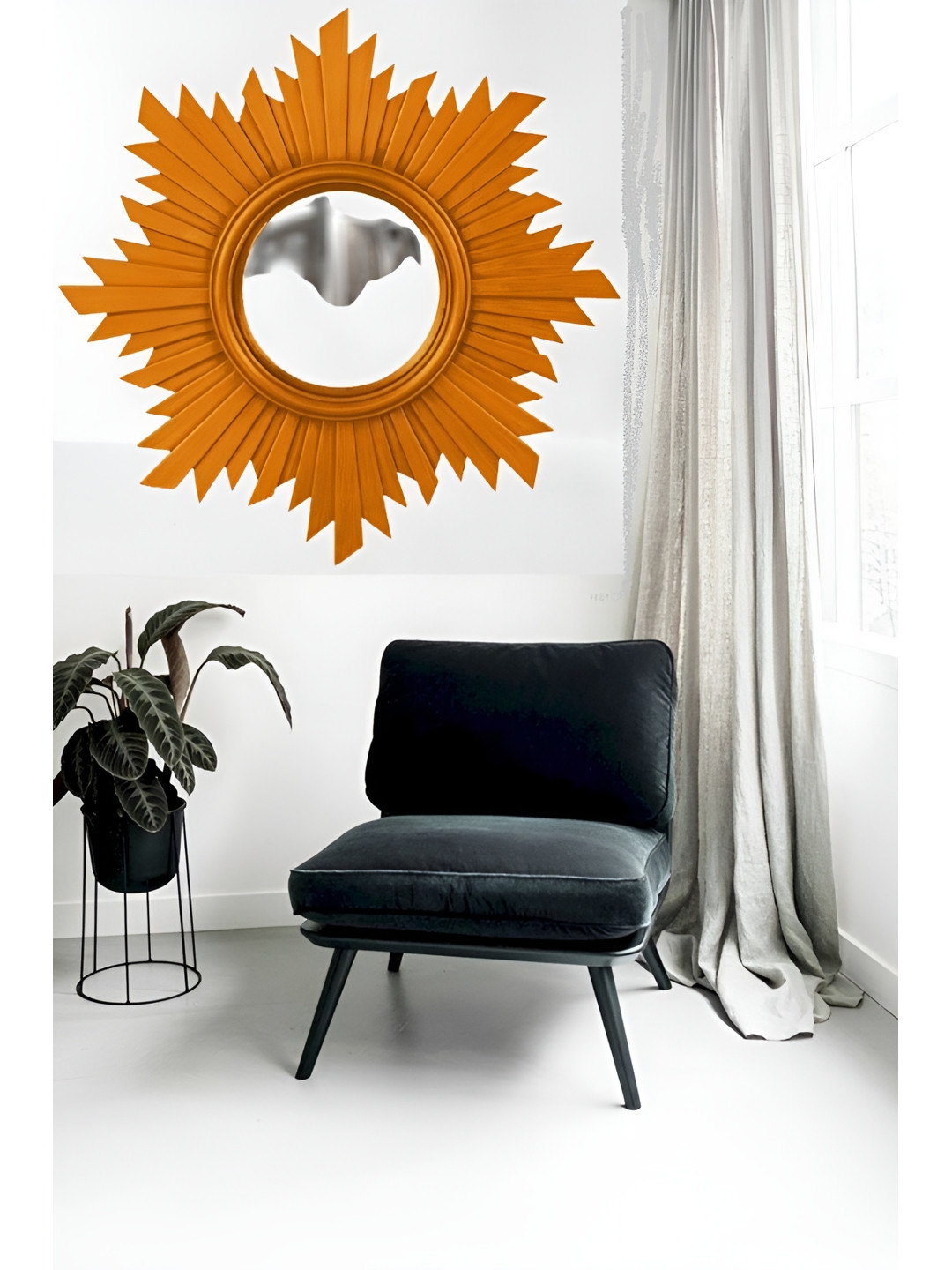 VAS collection home Orange Wooden Round Wall Mirror