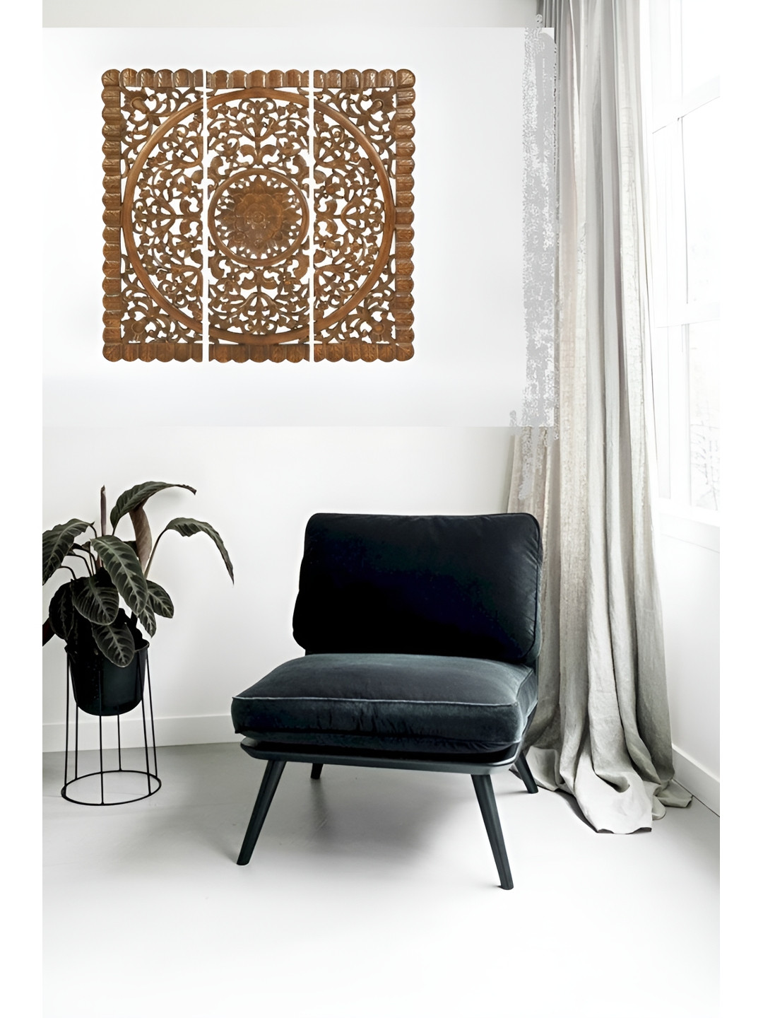 VAS collection home Wood Glossy Hanging Hall 3Pcs Wall Hangings-27.6In