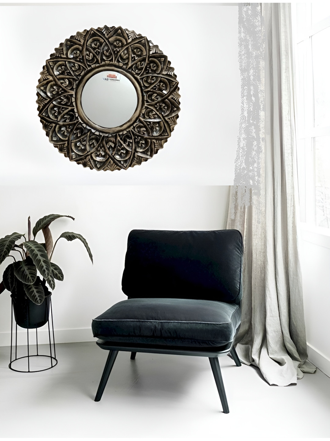 VAS collection home Brown Textured Wooden Frame Wall Mirror