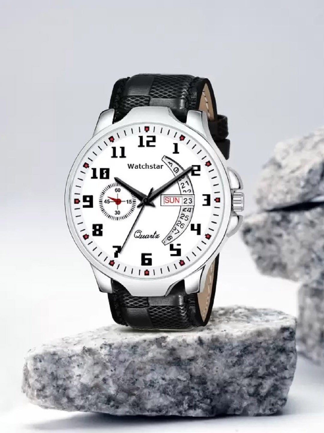 WATCHSTAR Men Printed Dial & Leather Straps Analogue Watch DD White Black Leather AV