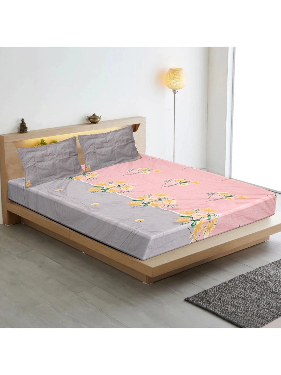 INDHOME LIFE Pink Floral Cotton 210 TC King Fine Bedsheet with 2 Pillow Covers-17 x 27 inches