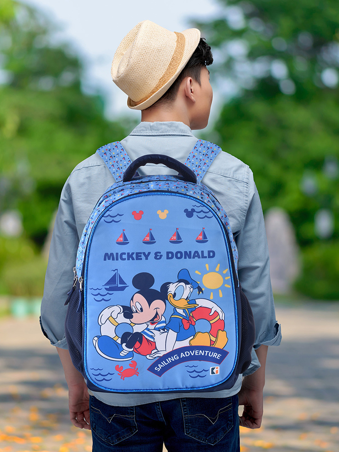 Kuber Industries Boys Disney Mickey Donald Blue Travel Backpack Schoolbag
