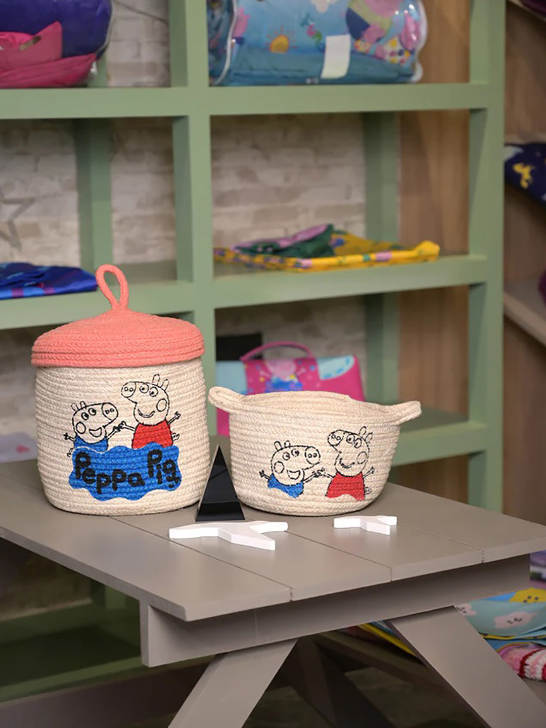 Saral Home 2 Pcs Peppa Round Basket