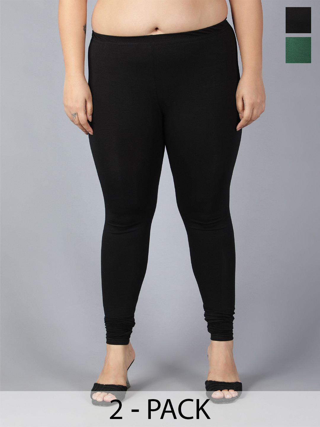 Plus Size Pack Of 2 Plus Size Churidar-Length Leggings