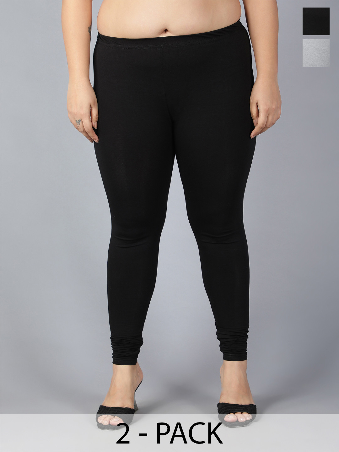 Plus Size Pack Of 2 Churidar-Length Leggings