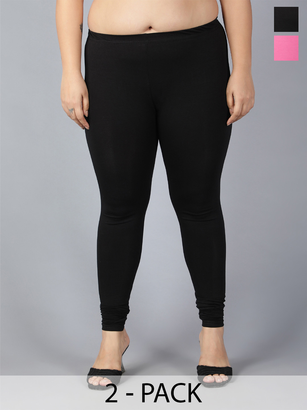 Plus Size Pack Of 2 Churidar Length Leggings