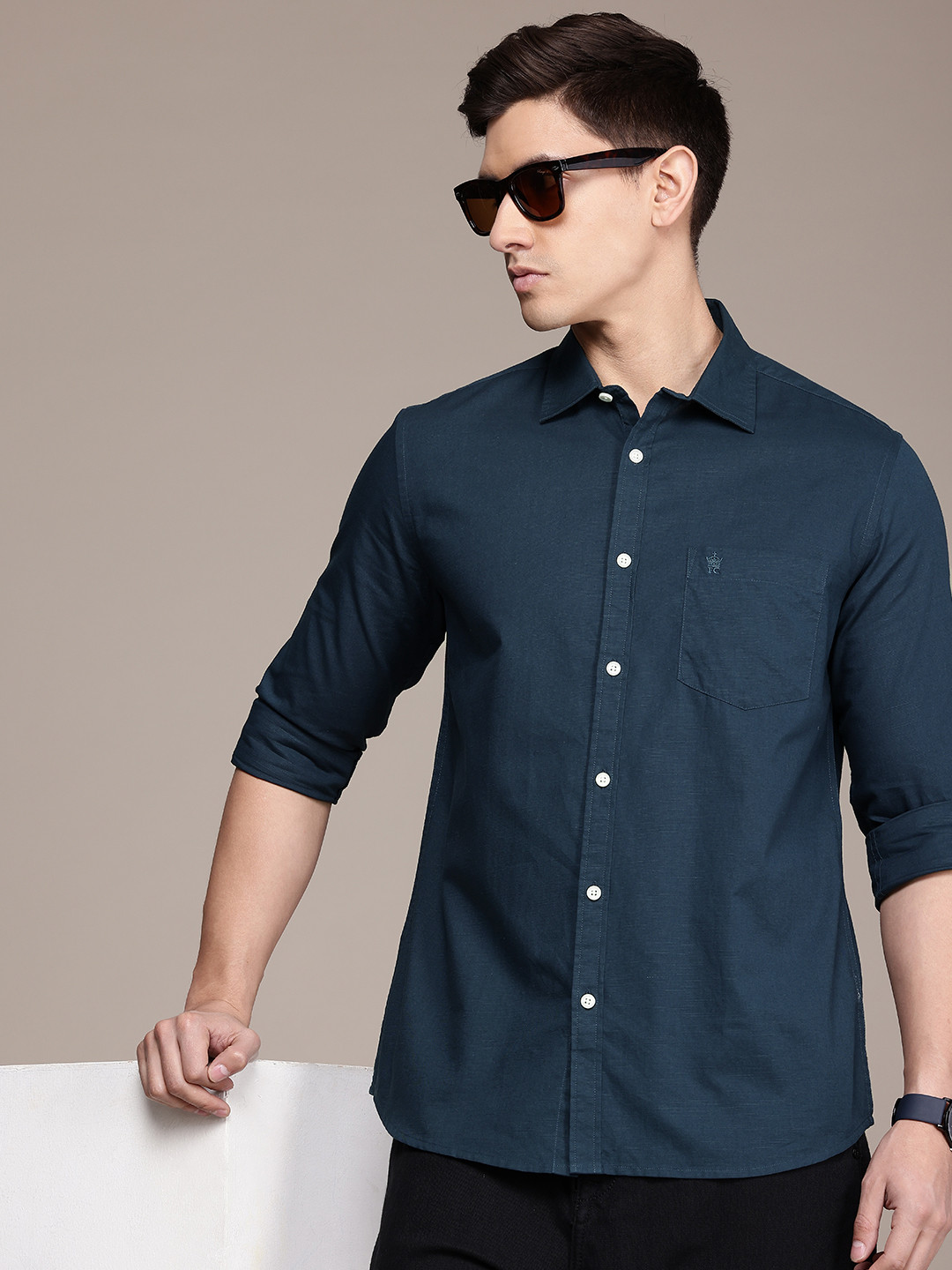 French Connection Men Premium Slim Fit Pure Cotton Casual Shirt