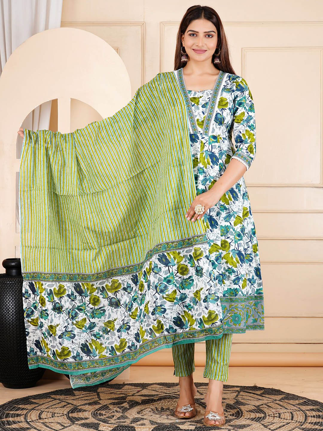 RAJPUTANA CAMISA Women Regular Pure Cotton Kurta with Trousers & With Dupatta