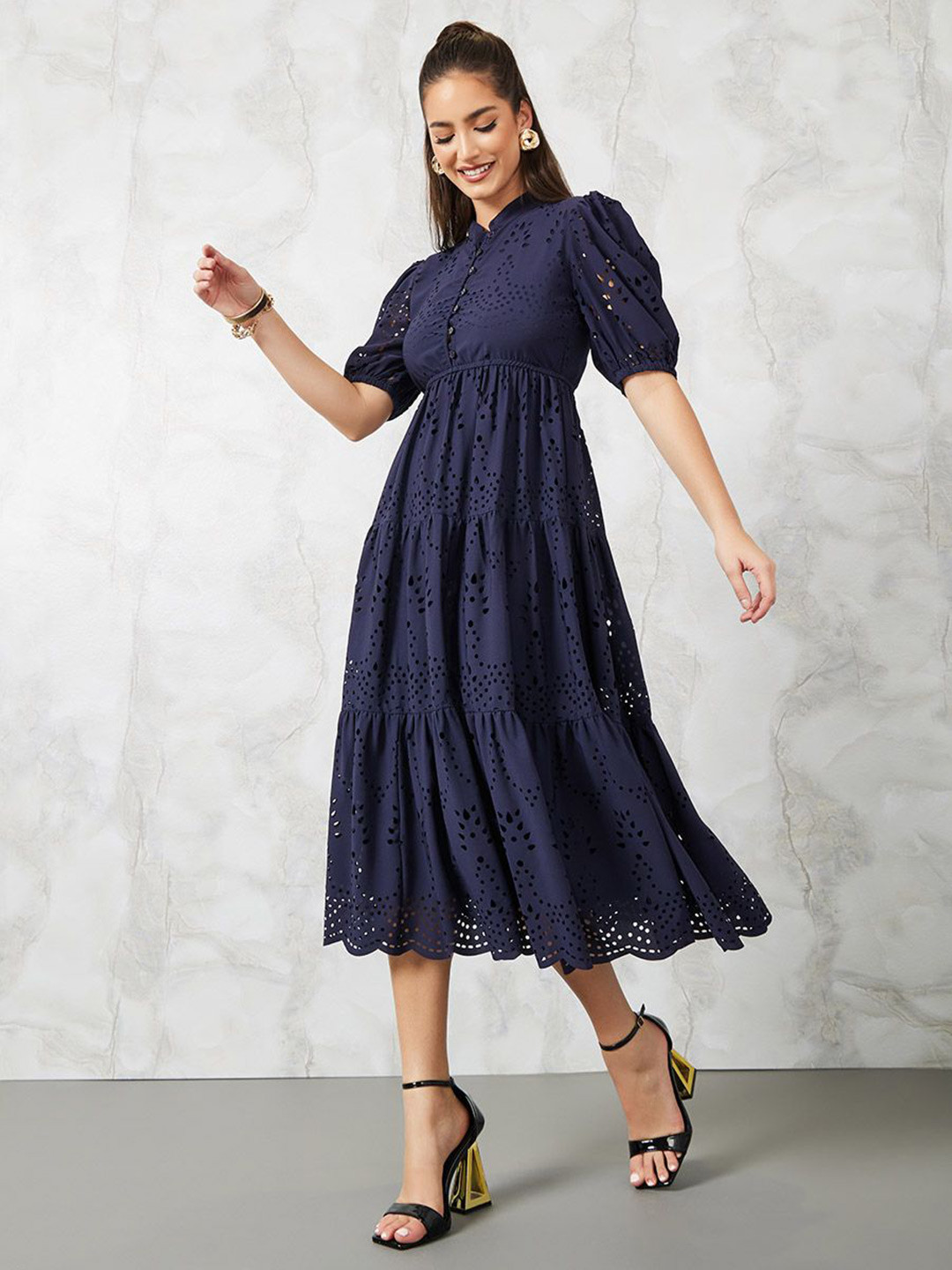 Styli Schiffli A-Line Midi Dress