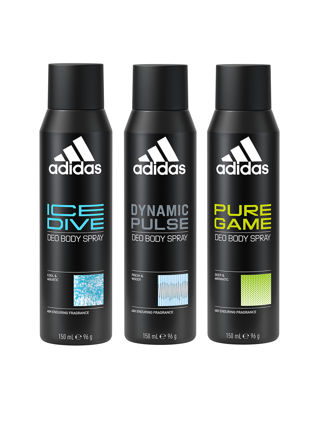 ADIDAS Men Set Of 3 Long Lasting Deo Body Spray - Pure Game+ Dynamic+ Ice Dive - 96g Each