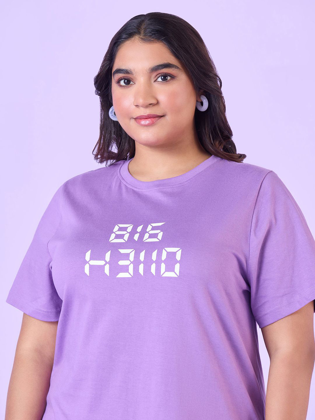 Big Hello - The Plus Life Women V-Neck Drop-Shoulder Sleeves Applique T-shirt