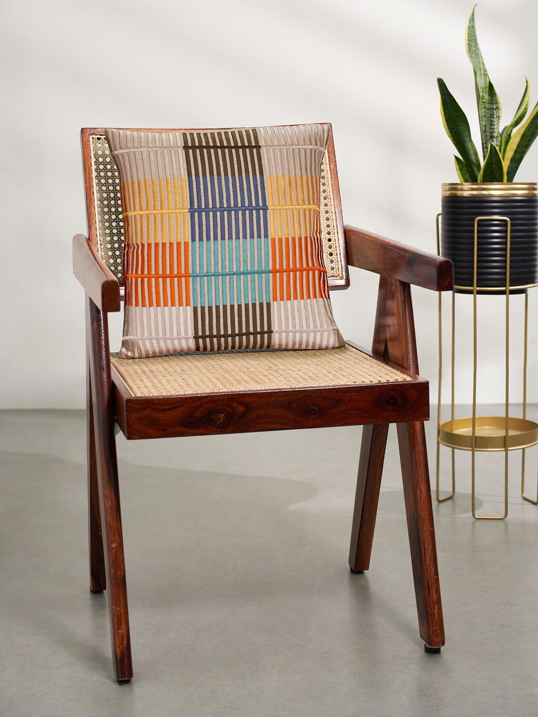 Living scapes by Pantaloons Cream-Coloured & Orange Embroidered Square Cushion Covers