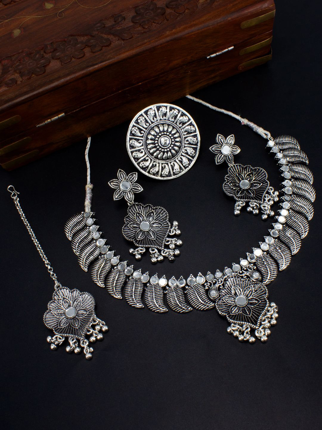 PRIVIU Oxidised Silver-Plated Jewellery Set  for Women