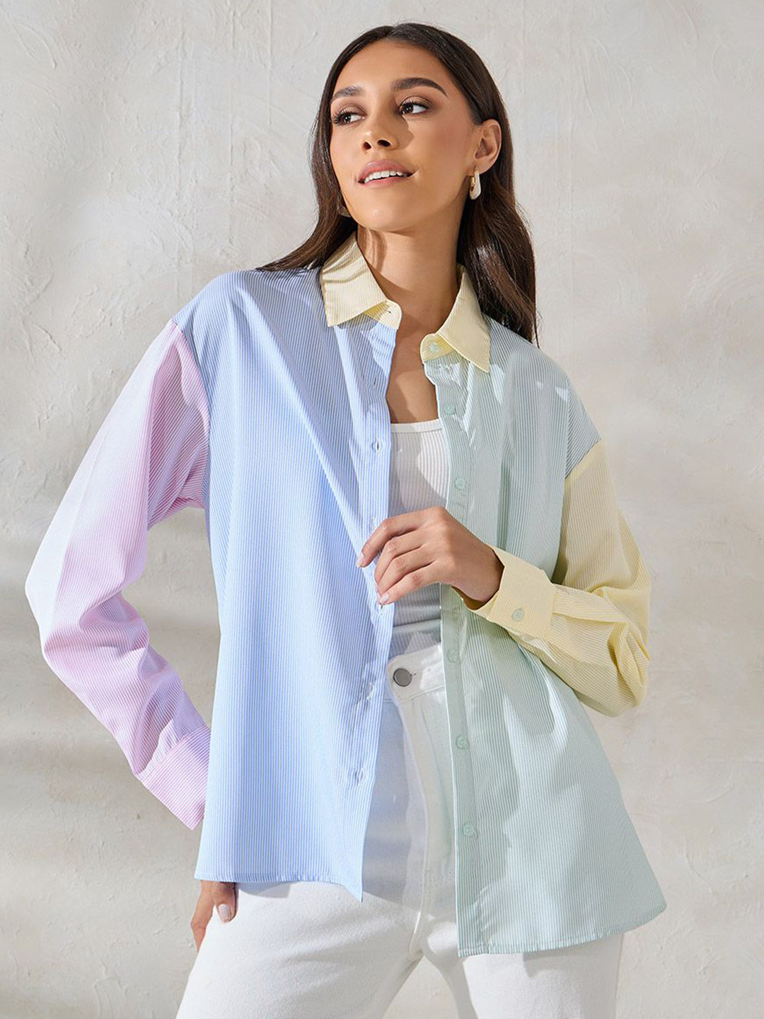 Styli Women Oversized Colourblock Long Sleeves Shirt
