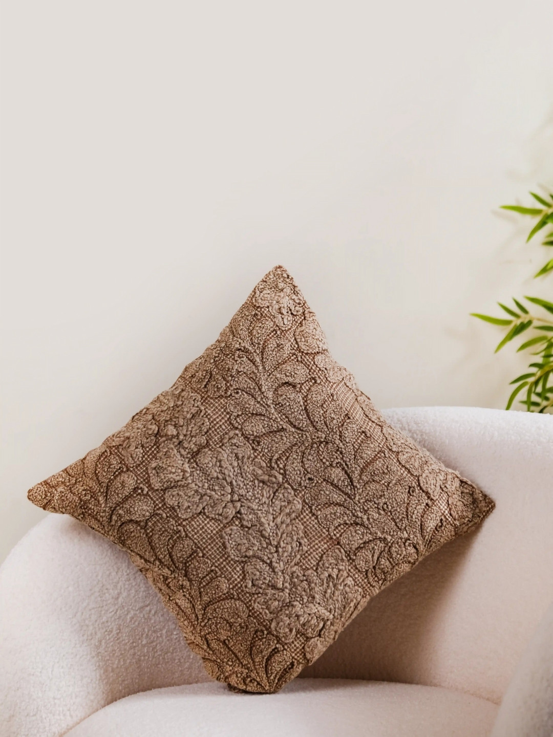 Nestasia Handcrafted Soft Woven Cotton Durable Embroidered Square Cushion Cover -16x16In