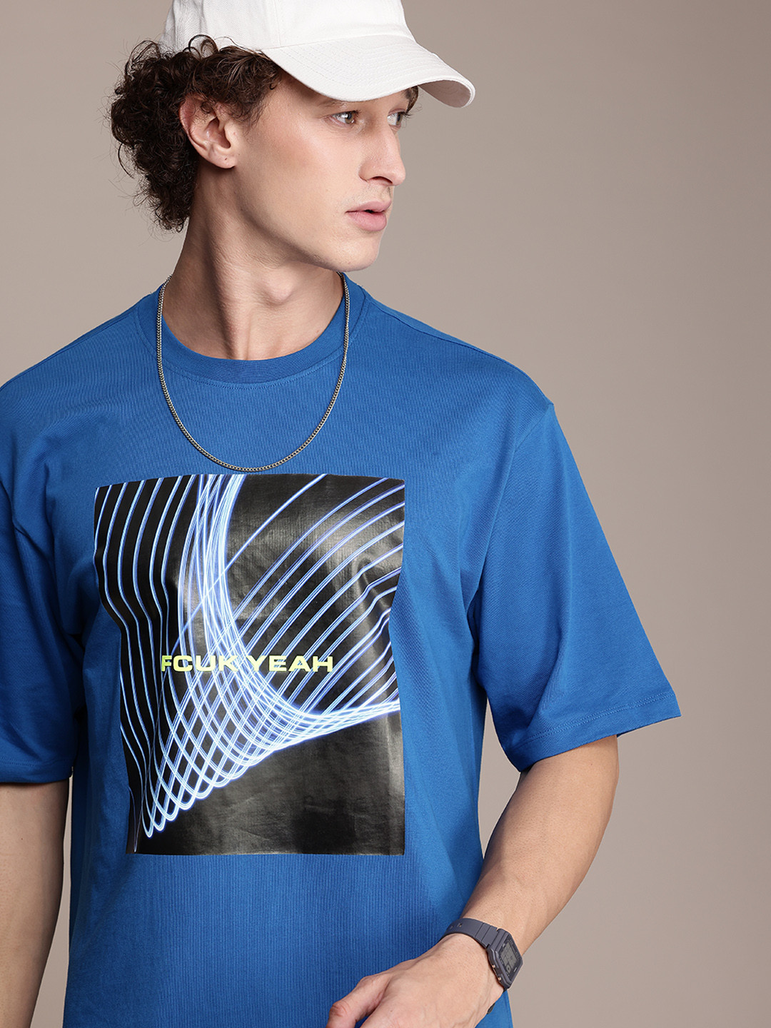 FCUK Graphic Printed Drop-Shoulder Sleeves Pure Cotton T-shirt