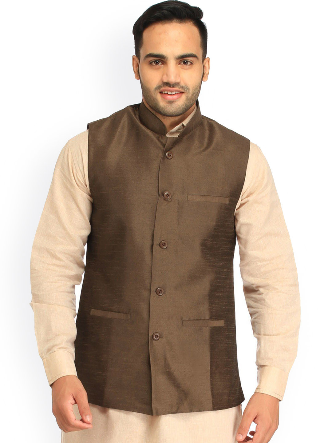 Exotic India Art Silk Waistcoat with Front Pockets
