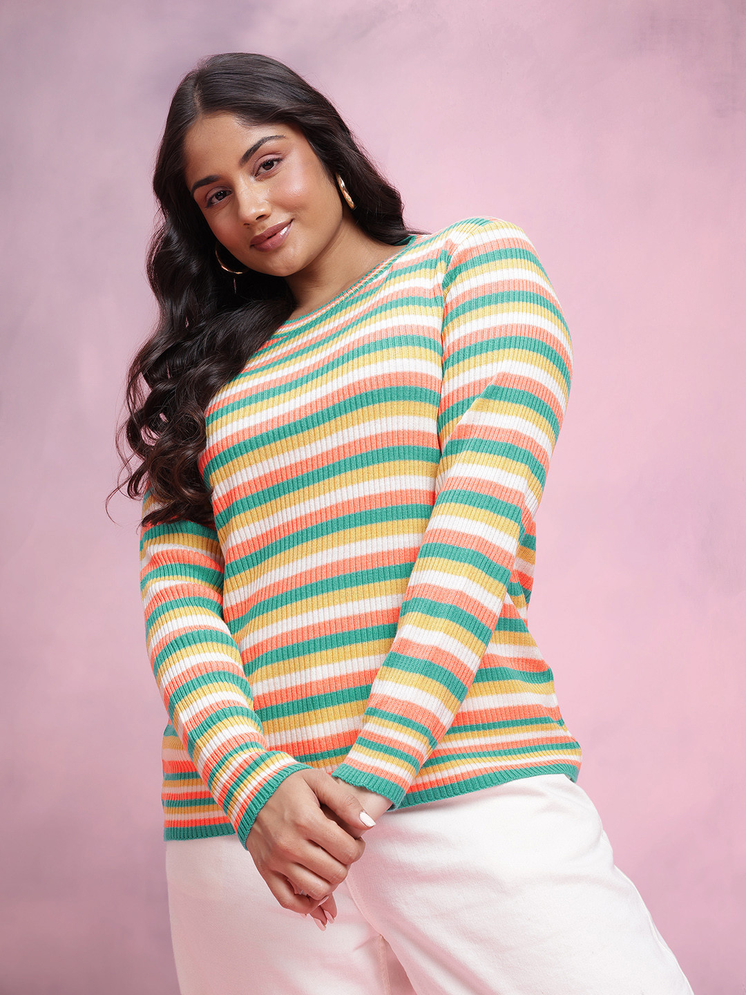 DressBerry Curve Plus Size Acrylic Striped Pullover