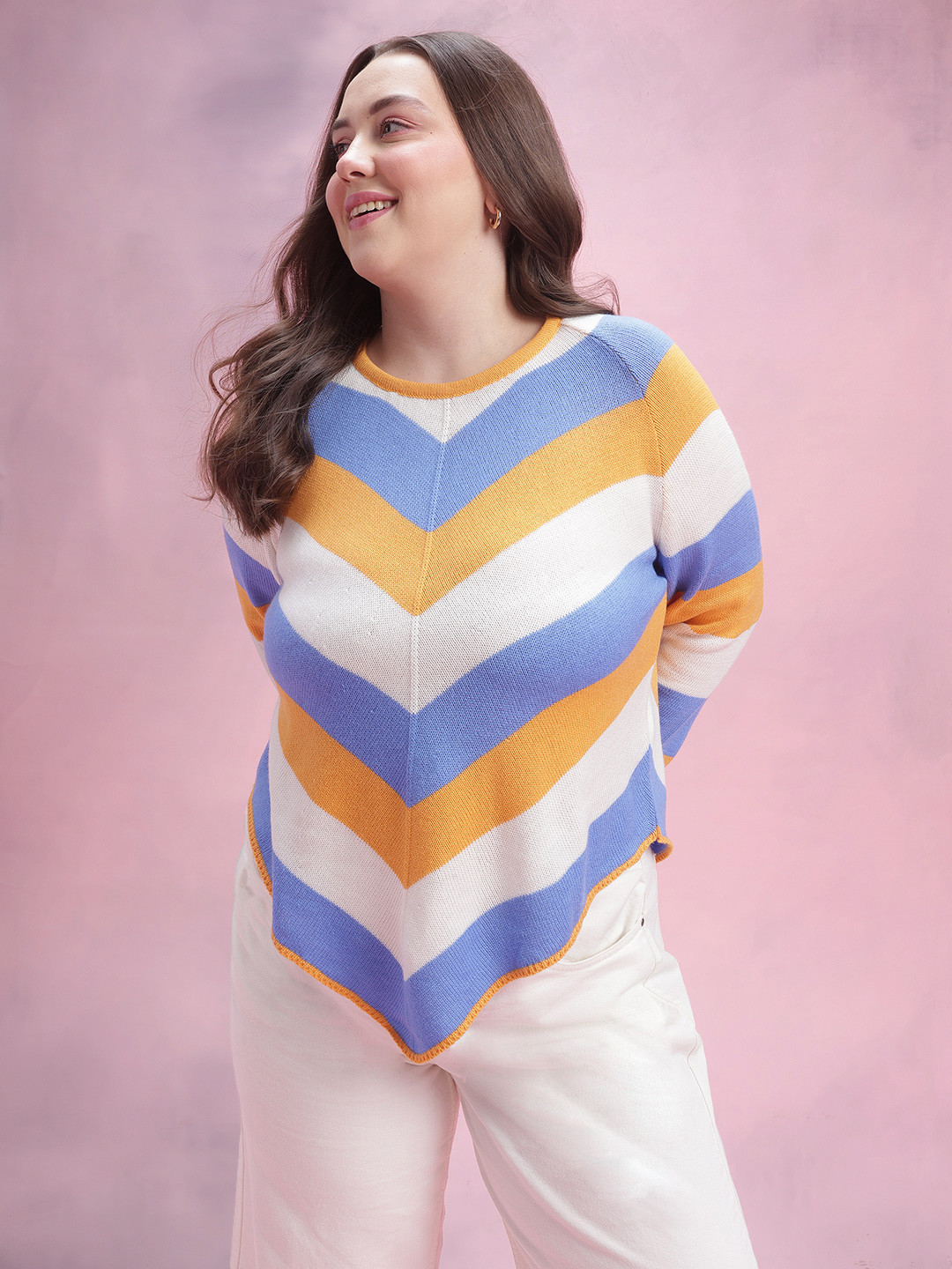 DressBerry Curve Plus Size Acrylic Striped Pullover