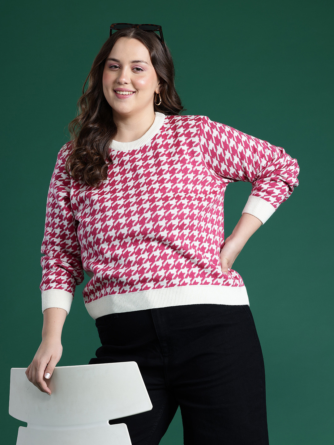 DressBerry Curve Acrylic Self Designed Sweater