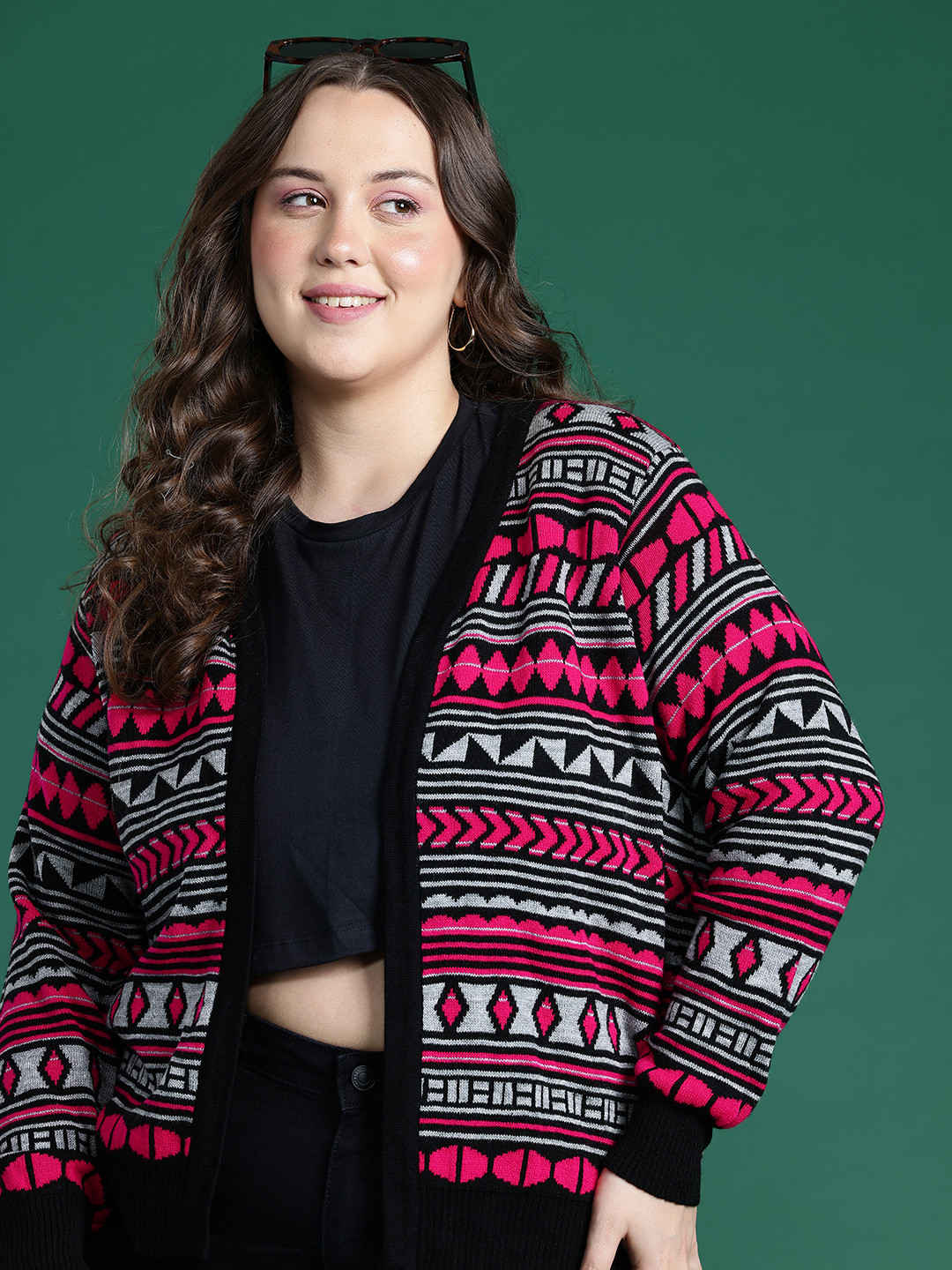 DressBerry Curve Acrylic Self Designed Front Open Sweater