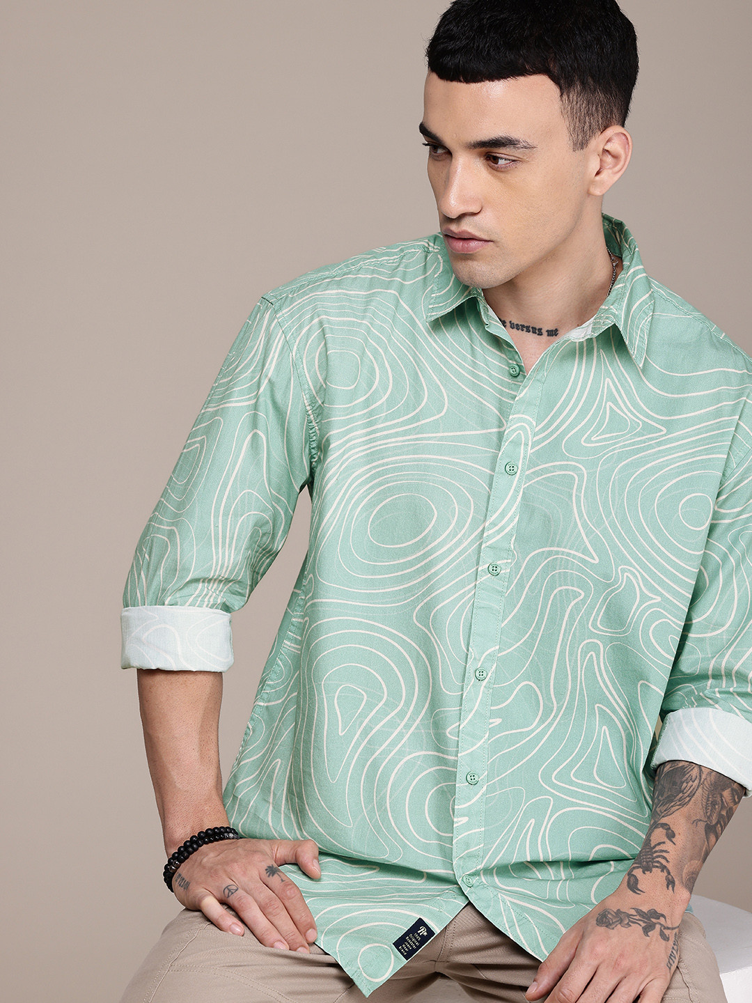 The Roadster Life Co. Relaxed Fit Printed Drop-Shoulder Sleeves Pure Cotton Casual Shirt
