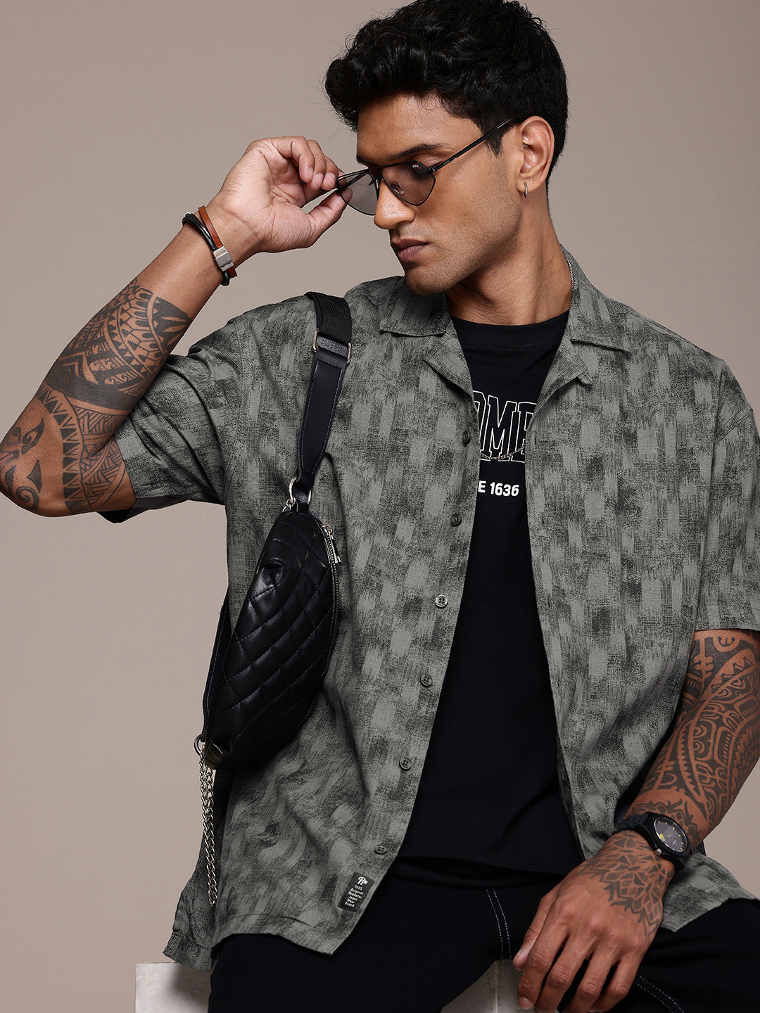The Roadster Life Co. Relaxed Fit Abstract Printed Cuban Collar Pure Cotton Casual Shirt