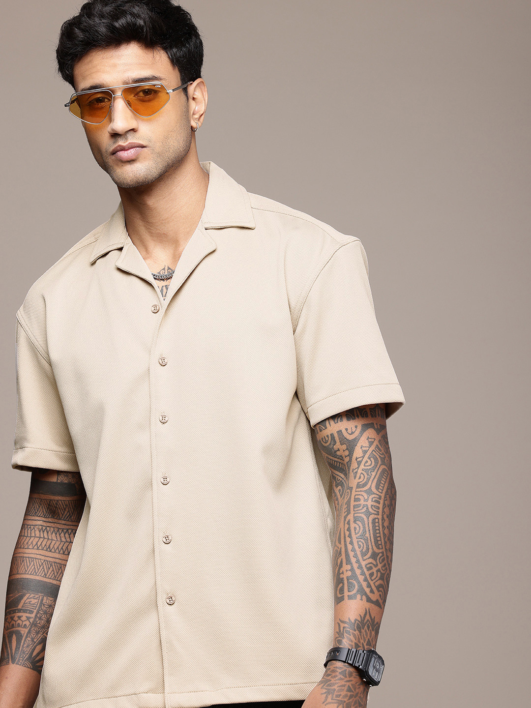 The Roadster Life Co. Self Design Textured Relaxed Fit Shirt