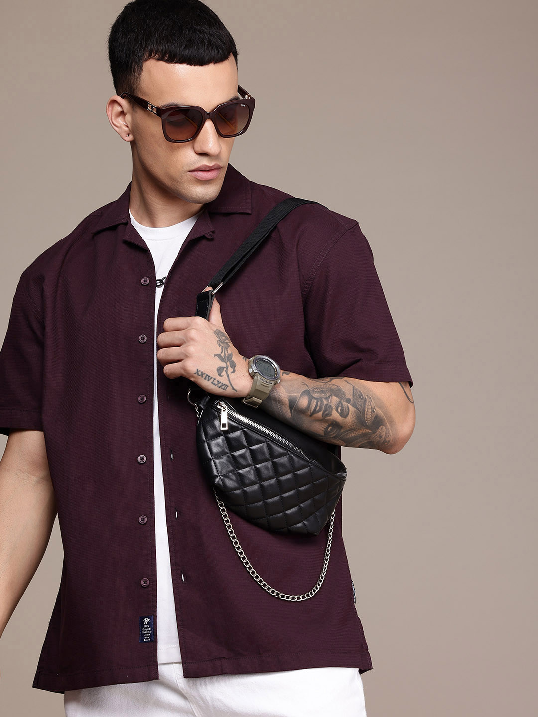 The Roadster Life Co. Textured Drop-Shoulder Relaxed Fit Pure Cotton Casual Shirt