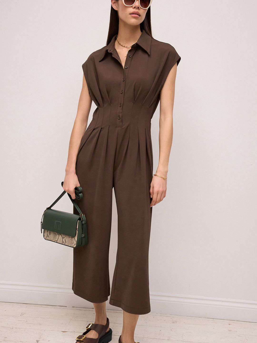NEXT Shirt Collar Pleated Jumpsuit