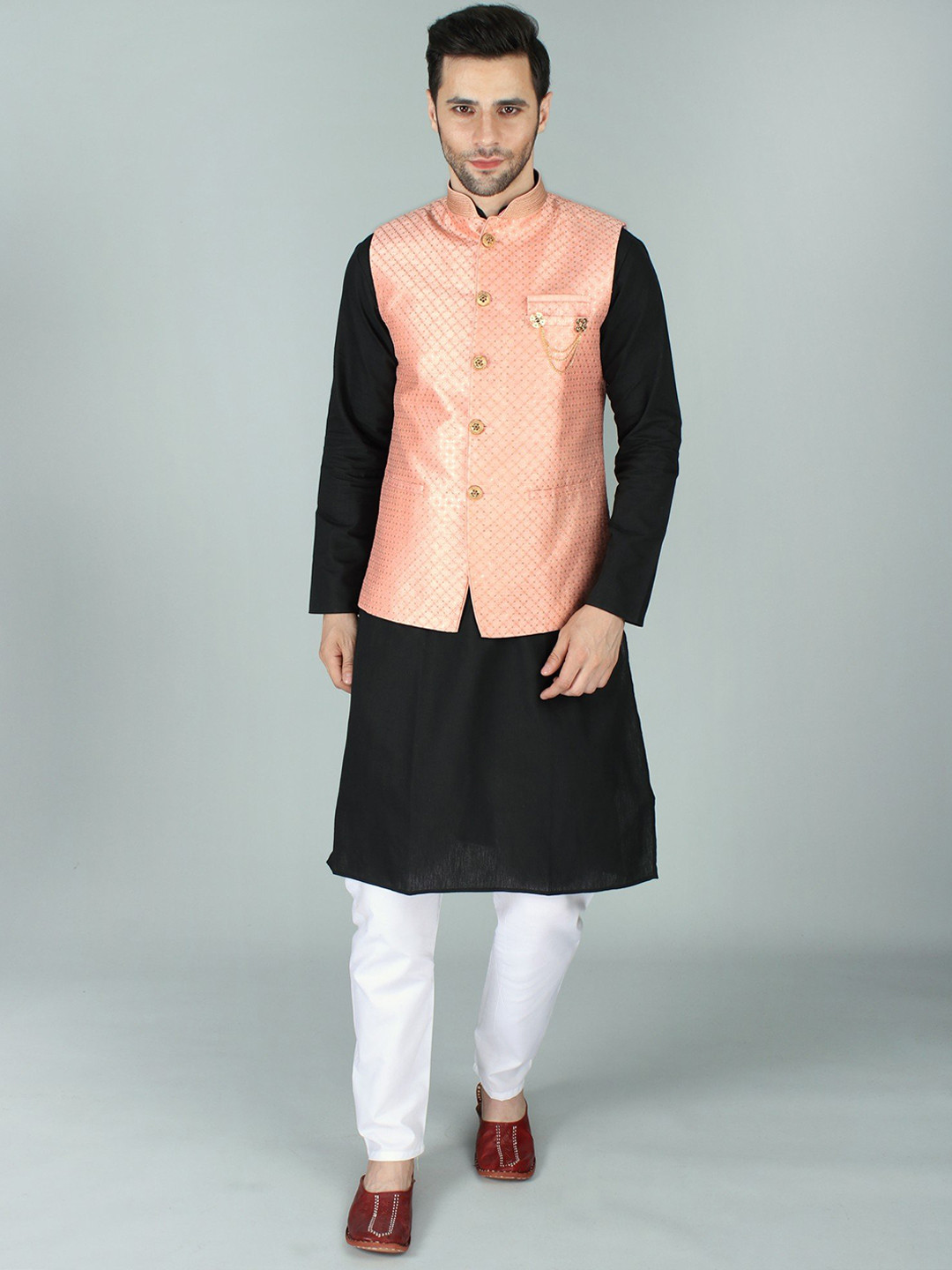 Exotic India Art Silk Lucknowi Thread Embroidery with Sequins work Nehru Jacket Waist Coat