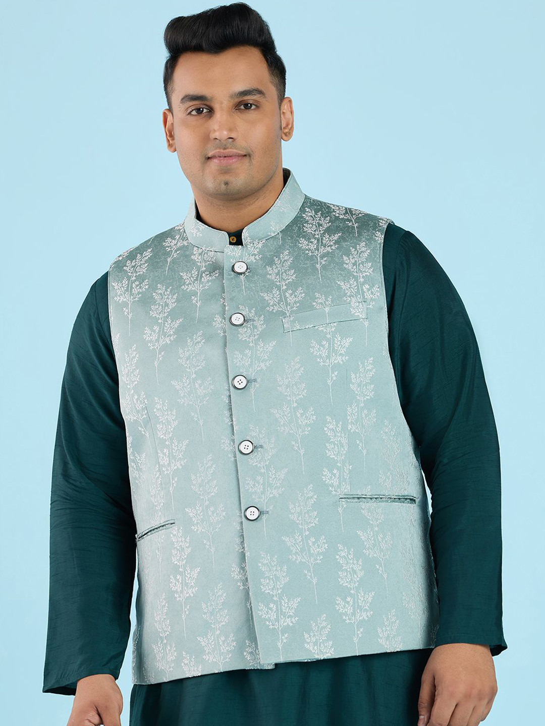 Big Hello - The Plus Life Men Woven Design Nehru Jacket