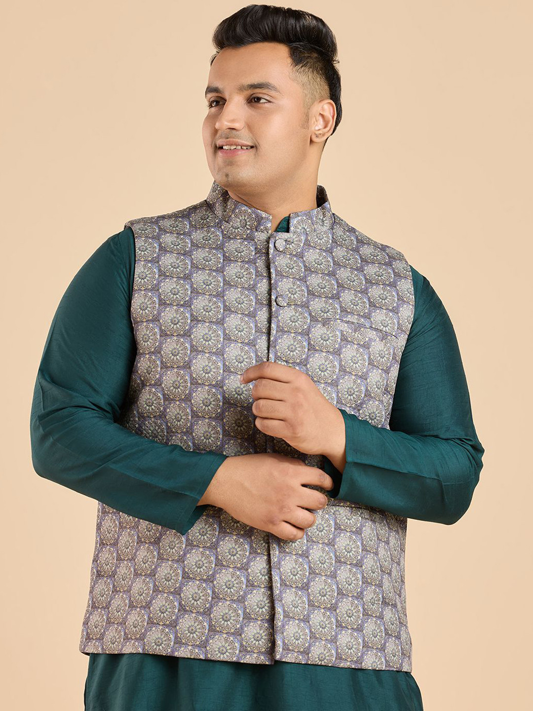Big Hello - The Plus Life Woven Jacquard Nehru Jacket